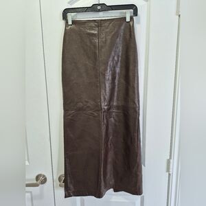 Danier Midi Leather Skirt, US 2, Dark Brown
